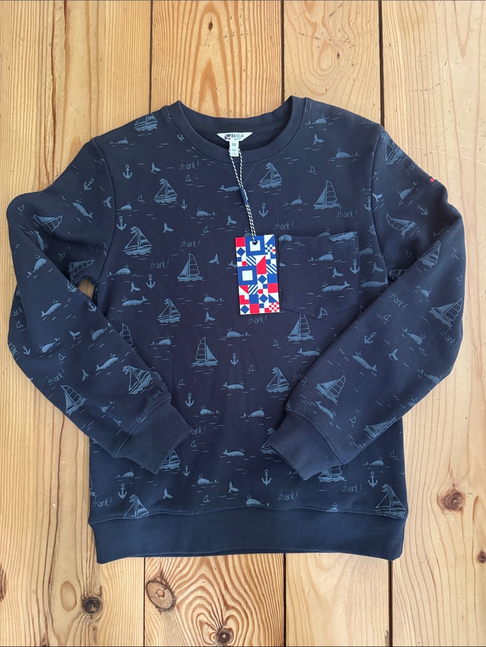Batela kids Navy Nautical Print Crewneck Sweater size 10 NWT